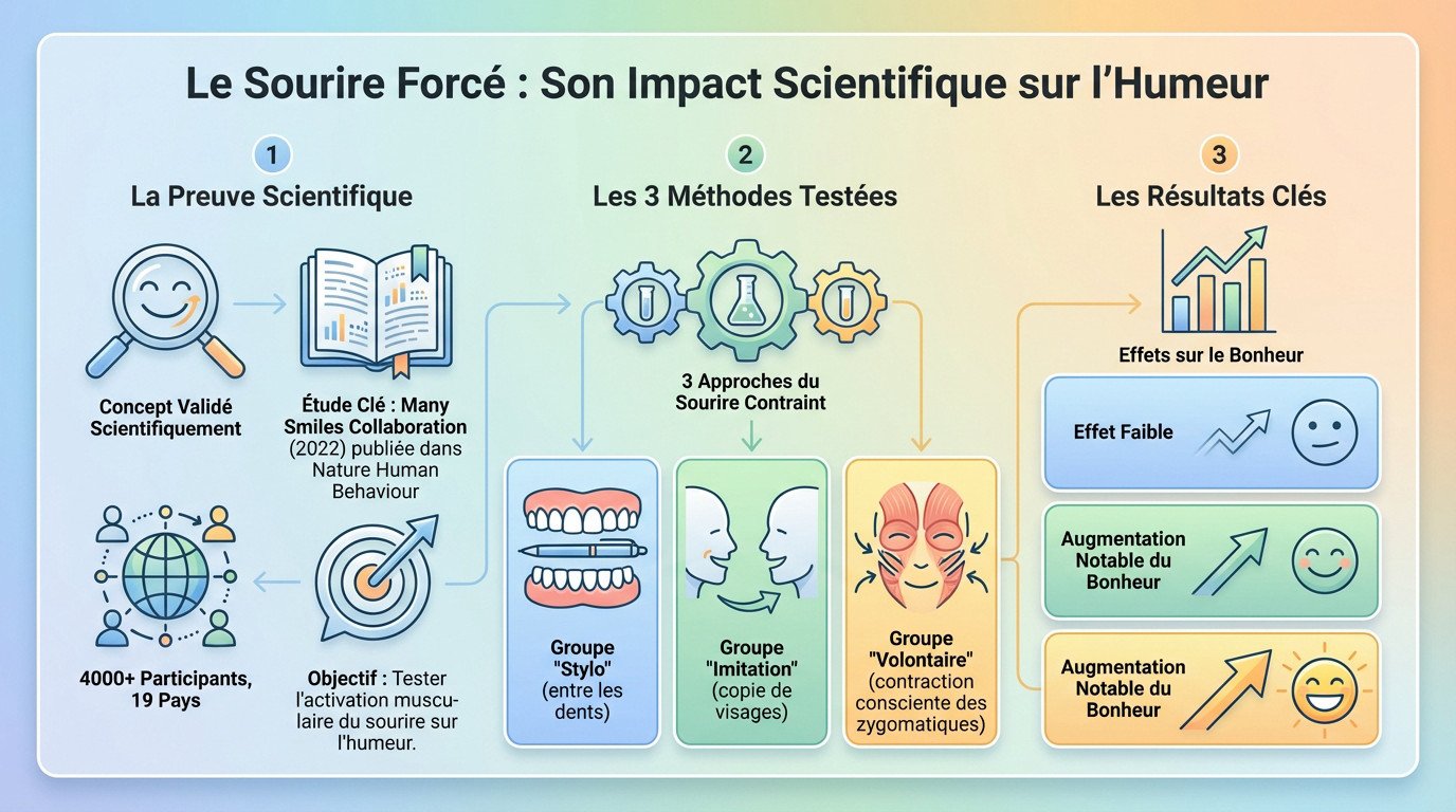 Illustration scientifique montrant l'impact des muscles zygomatiques sur la régulation émotionnelle